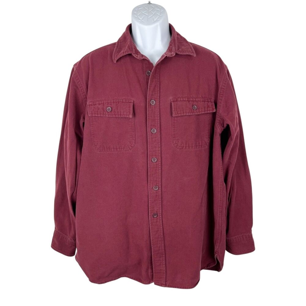 LL Bean Button Down Shirt Men Large Regular Maroon Chamois Cloth L/S Outdoor